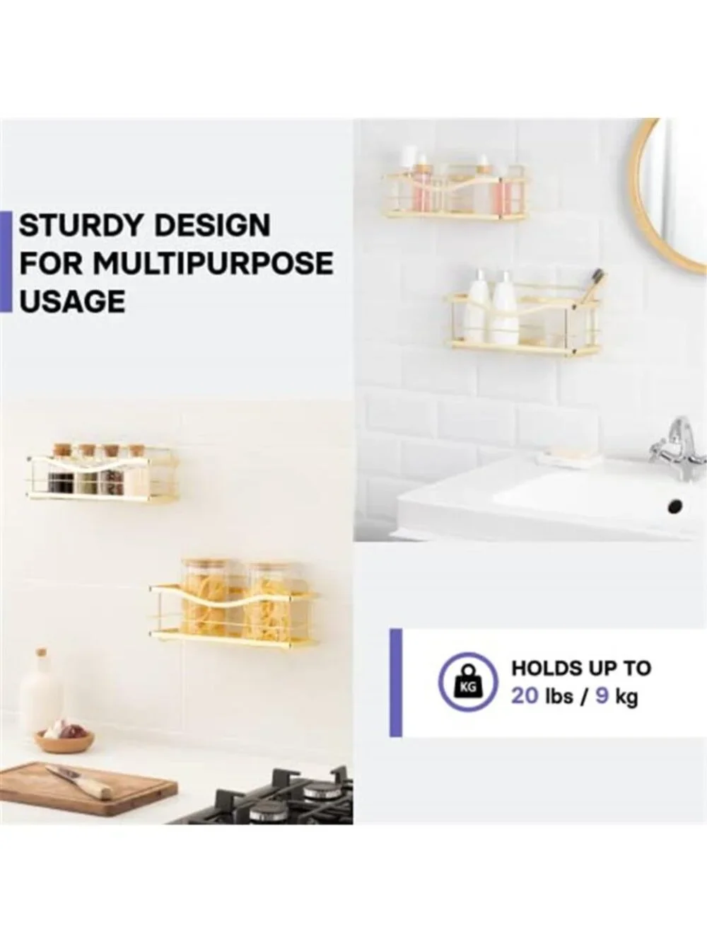 Stainless Steel Shower Caddy Adhesive Wall Shelf Organizer Rustproof Storage